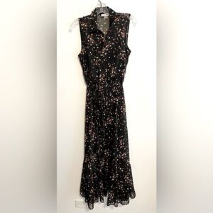 Calvin Klein Chiffon Button Front Maxi Dress in Black Floral,Underslip Incl Sz 4